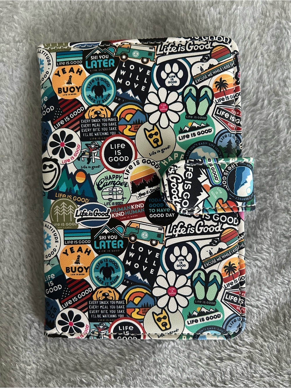Life is Good retro passport holder with magnetic snap closure